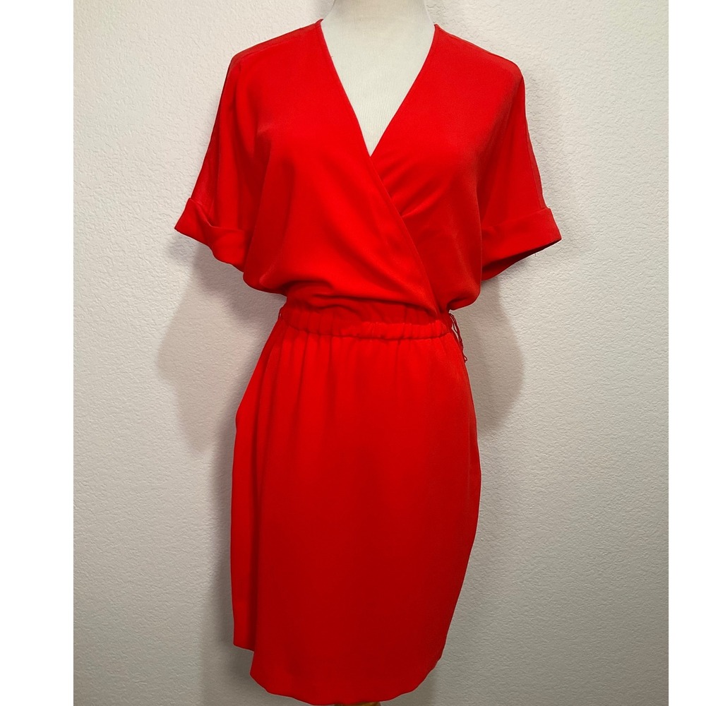 Trina Turk Orange Mini Wrap Dress Tie-Waist Plunge‎ Neck Small